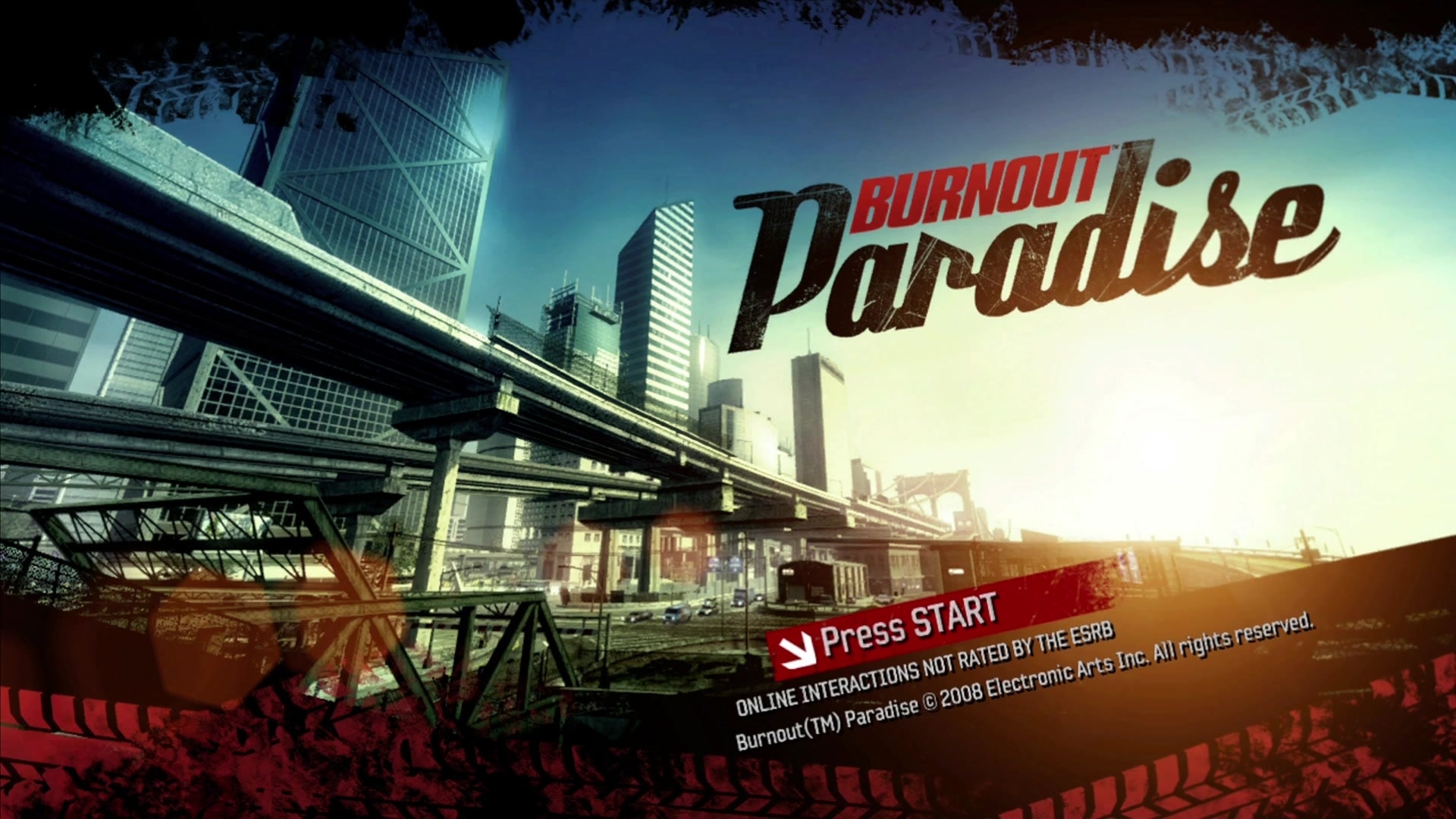 Burnout Paradise title screen for Xbox 360